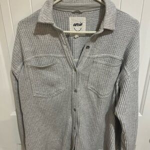 Aerie Light Gray Waffle Knit Top Size XXS comfy casual cozy NWOT oversized